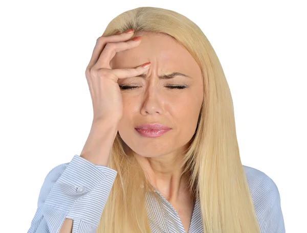 Business woman headache closeup — Zdjęcie stockowe