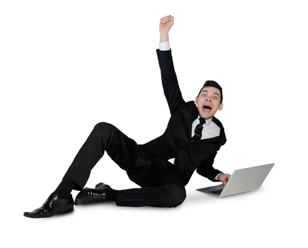 Business man winner hands up — Stockfoto