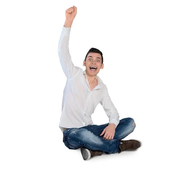 Young man winner hand up — Stock Photo, Image