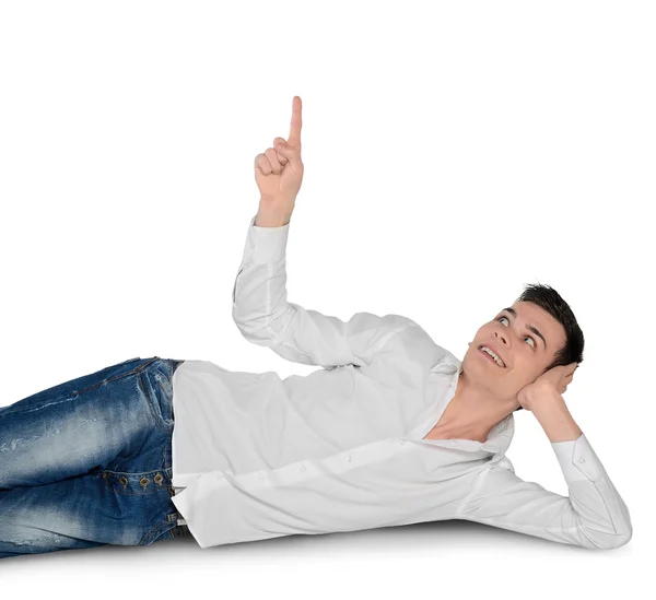 Young man pointing up — Stock Photo, Image
