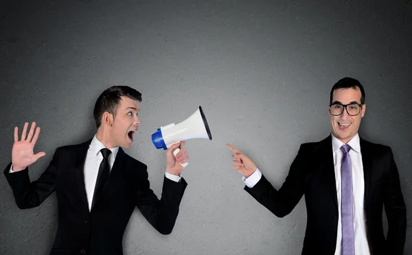 Man laugh at announcement — Stock Photo, Image