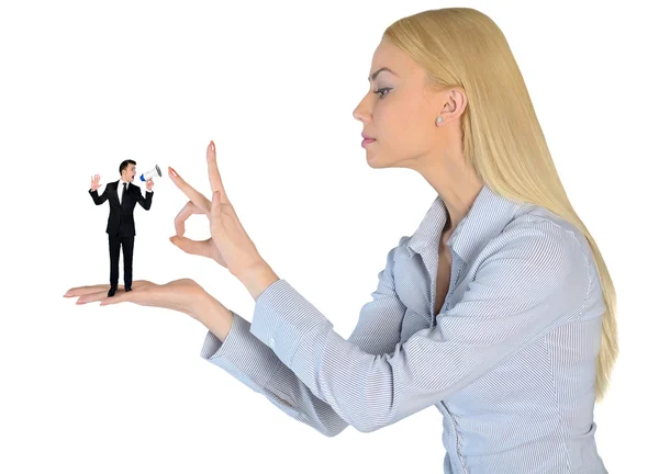 Business woman finger flipping on little man — Stock Photo, Image