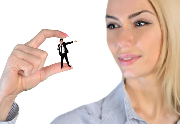 Woman looking amazed on little man — Stock Photo, Image