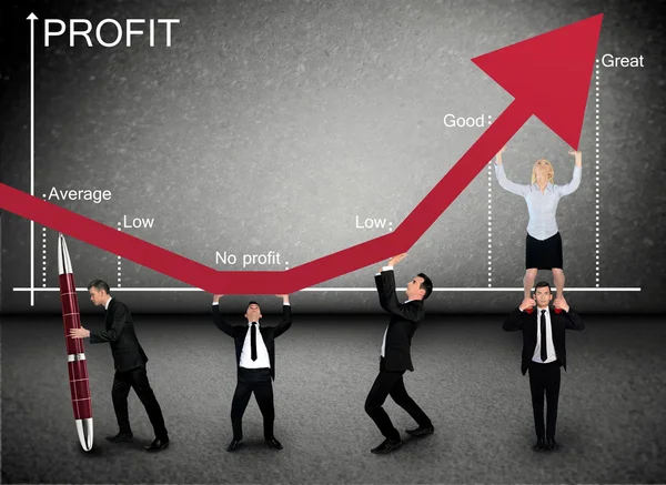 Business team push Profit arrow up — Stock fotografie