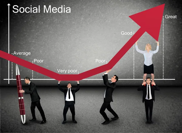 Business team push Social Media arrow up — Stok fotoğraf