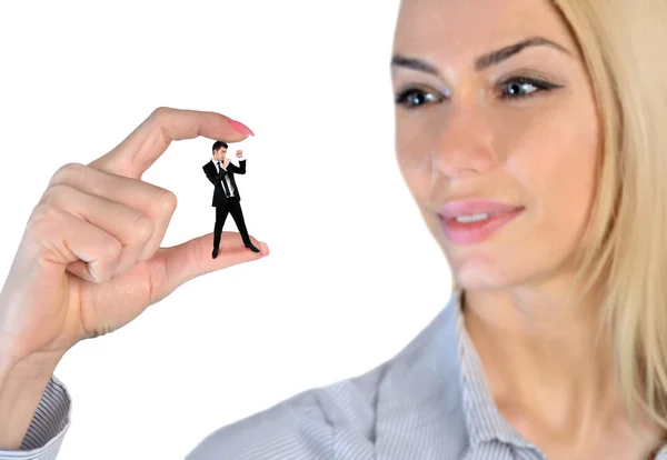 Business woman hold guy — Stock Photo, Image