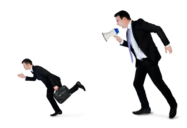 Business man screaming on megaphone — Stock Photo, Image