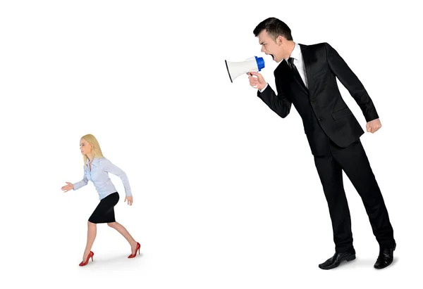 Business man screaming on megaphone — Stock fotografie