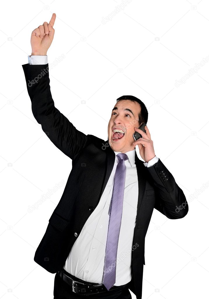 Business man winning talk phone