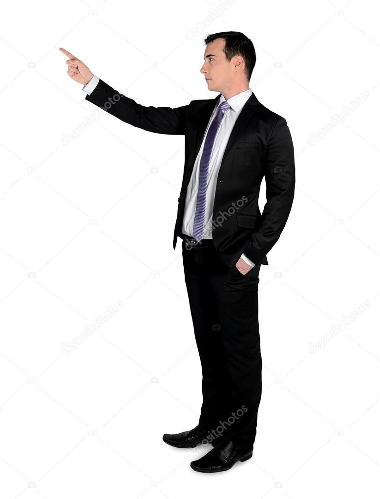 Business man pointing up