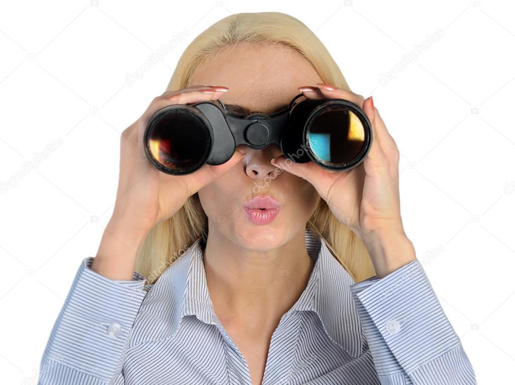 Business woman with binoculars