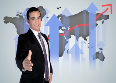 Handshake and world map
