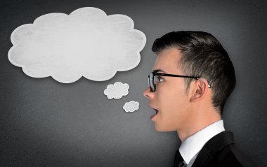 Man speaking in text bubble