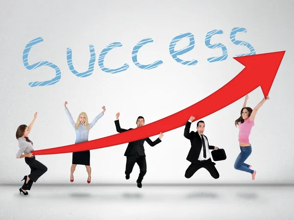 Parola di successo e freccia segnalano la crescita — Foto Stock