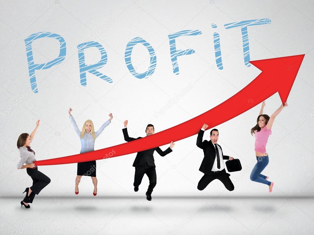 Profit word and arrow report growth
