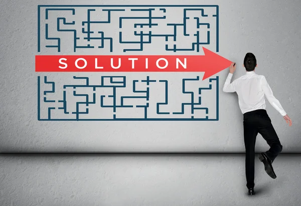 Business man thinking Solution word maze — Stock Photo, Image