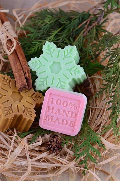 Handmade soap with cinnamon and anise star — Stock Photo, Image