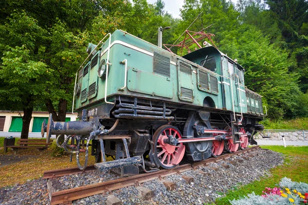 Old vintage green electric locomotive — Stock Photo, Image