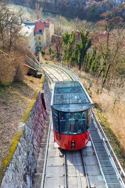Funicular climbing to Schlossberg and Graz city panoramic view — Stock Photo, Image