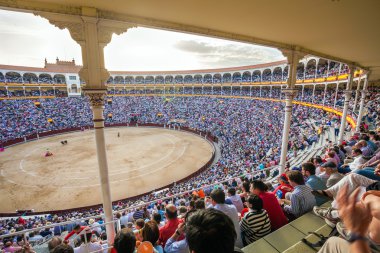 Turistler gathere ile Plaza de Toros de Las Ventas iç görünüm
