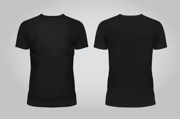 Vektor-Illustration der Design-Vorlage schwarzes Männer-T-Shirt, Vorder- und Rückseite isoliert auf hellem Hintergrund. enthält Gradientennetzelemente. — Stockvektor