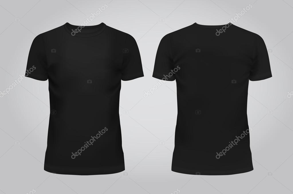 Ilustração vetorial do modelo de design homem preto T-shirt, frente e verso  isolado em um fundo claro. Contém elementos de malha gradiente . imagem  vetorial de cookamoto© 100672074