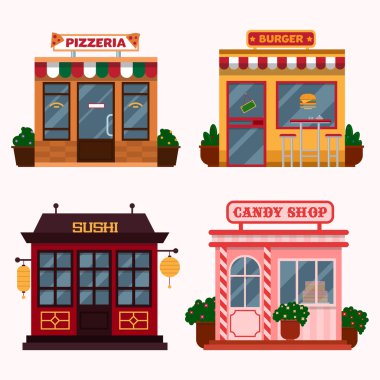 Restoranlar, kafe, lokanta bina vektör çizim.