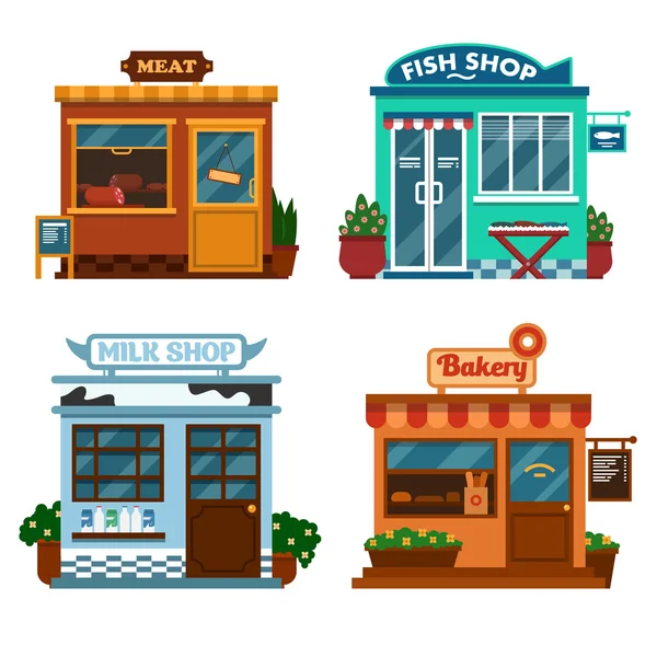 Ilustración vectorial de edificios que son tiendas para comprar alimentos . — Vector de stock