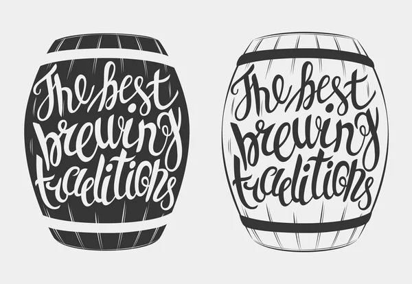 Hand getekende belettering voor met vat van bier. — Stockvector