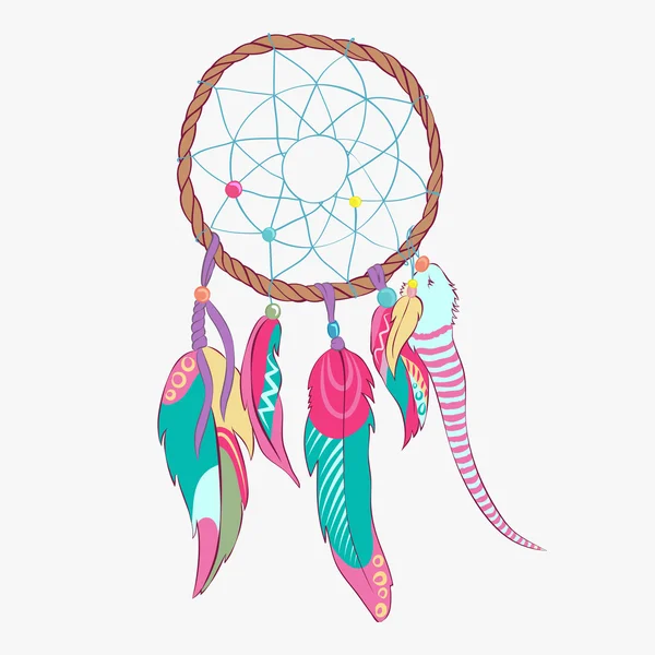 Magical dreamcatcher with sacred feathers to catch dreams pictogram icon — Stock Vector