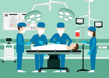 Vektör tıbbi konsept Cerrahlar operasyon salonunda