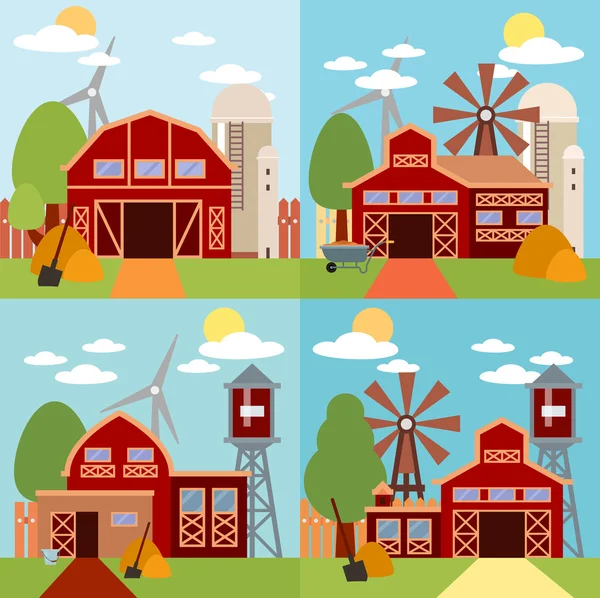 Farm a faluban lakás Landscape. Természetes háttér, biotermékek. — Stock Vector