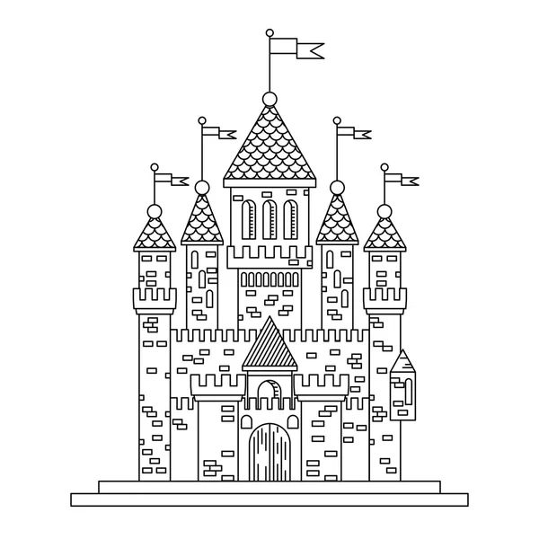 Edificio de castillo o palacio de línea delgada real de cuento de hadas — Vector de stock