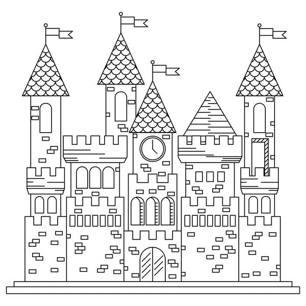 Edificio de castillo o palacio de línea delgada real de cuento de hadas — Vector de stock