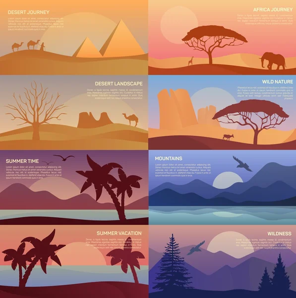 Paisaje del desierto y pirámides de Egipto, vida silvestre — Vector de stock