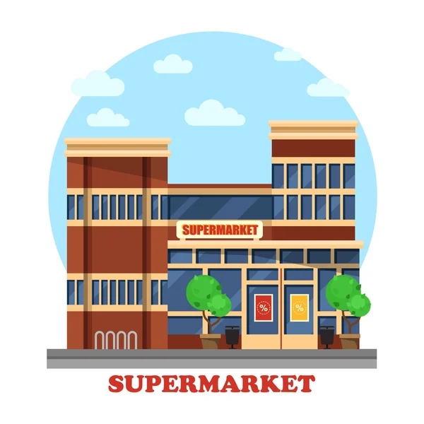 Around the clock supermarket outdoor exterior — Stock Vector