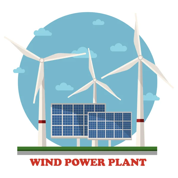 风能和太阳能电厂的涡轮机 — 图库矢量图片