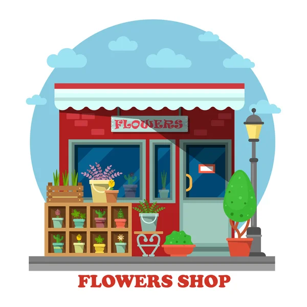 Flower shop or store side view — Stock Vector