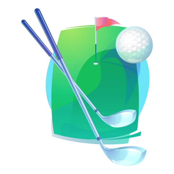 高尔夫俱乐部和域与国旗上的飞球 — 图库矢量图片