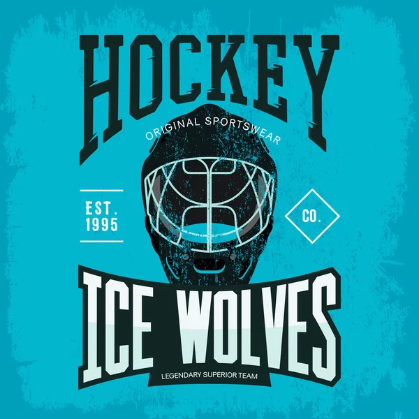 Eishockey- oder Inline-Hockey-Torwarthelm oder Maske als Sportmannschaftsabzeichen oder Logo, Schild oder Banner. Varsity Design für Streetsportswear oder Sportbekleidung Logo auf T-Shirt — Stockvektor