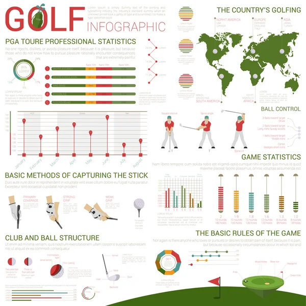 Infografica di sport di golf sulla mappa e grafici — Vettoriale Stock