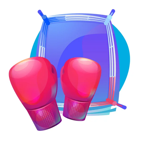 Gants de protection de boxe sur le dessus de l'anneau avec des coins. Combat et arts martiaux, équipement ou équipement de sport professionnel et amatuer. Peut être utilisé pour le tournoi et le thème du championnat — Image vectorielle