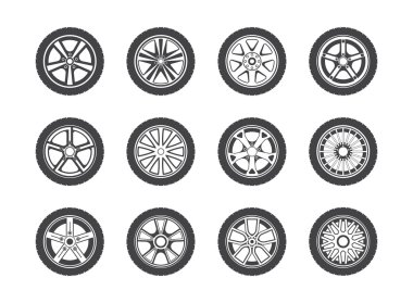Wheel, tyre and tire collection of icons