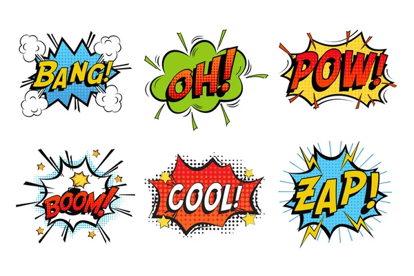 Emoções para quadrinhos discurso como bang e cool — Vetor de Stock