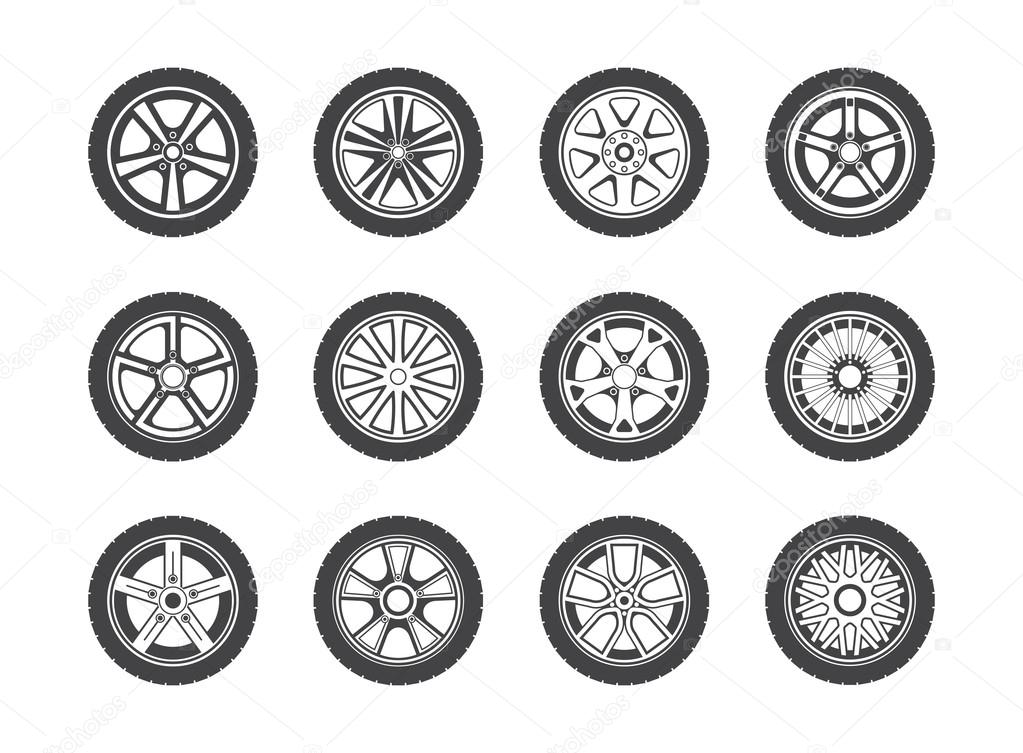 Wheel, tyre and tire collection of icons