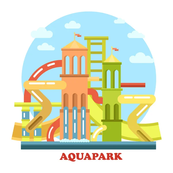 Aqua Park buiten exterieur uitzicht Panorama — Stockvector