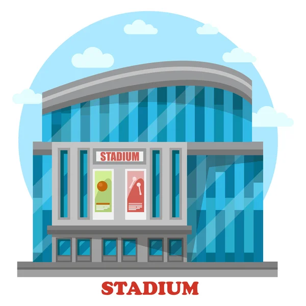Будівля спортивного стадіону зі скляним посудом з плакатами — стоковий вектор