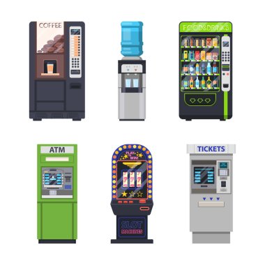 Vending machines, food snacks or drinks dispensers clipart