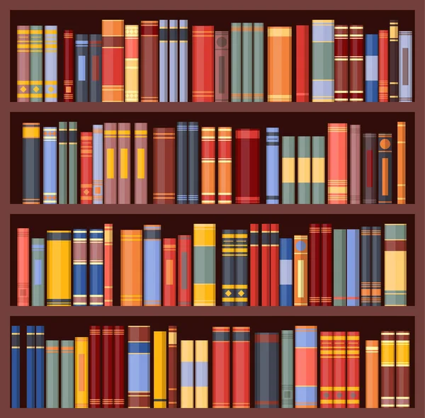 Boekenplank achtergrond, boekenkast met boeken, vector bibliotheek — Stockvector