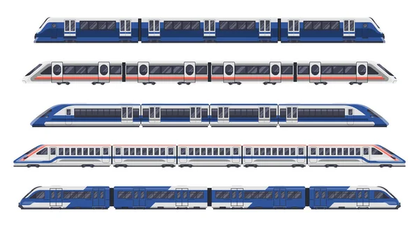 Trenes, vagones de ferrocarril, metro transporte de metro — Archivo Imágenes Vectoriales